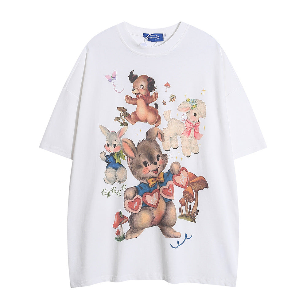 Animal Cartoon Printed T-shirt Short Sleeve Men-Aria Doejay