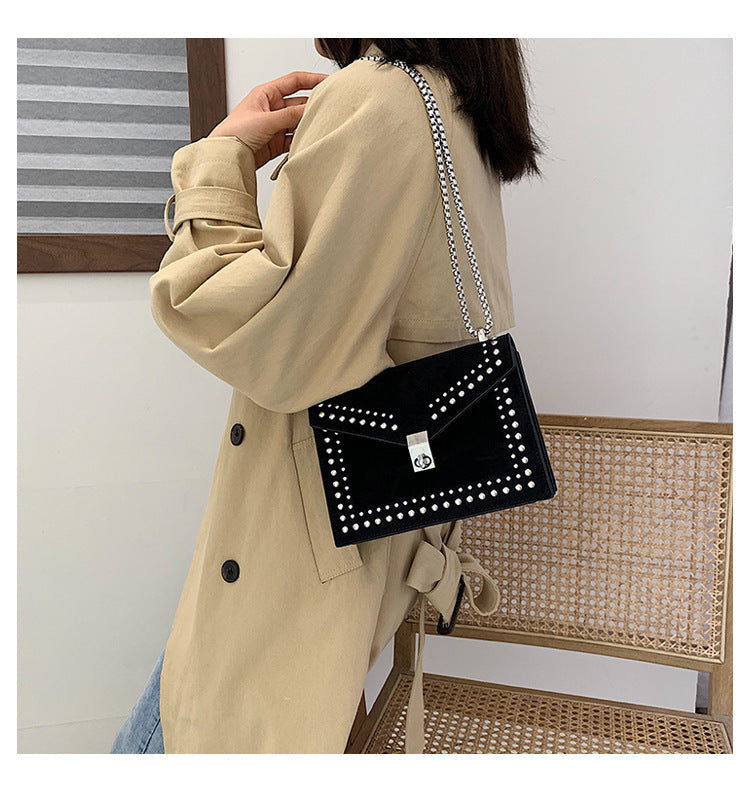 Studded small square bag Korean version of the matte crossbody bag