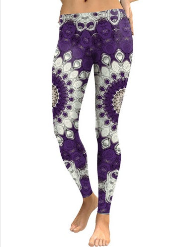 Purple Mandala Flower Yoga Workout Leggings-Aria Doejay