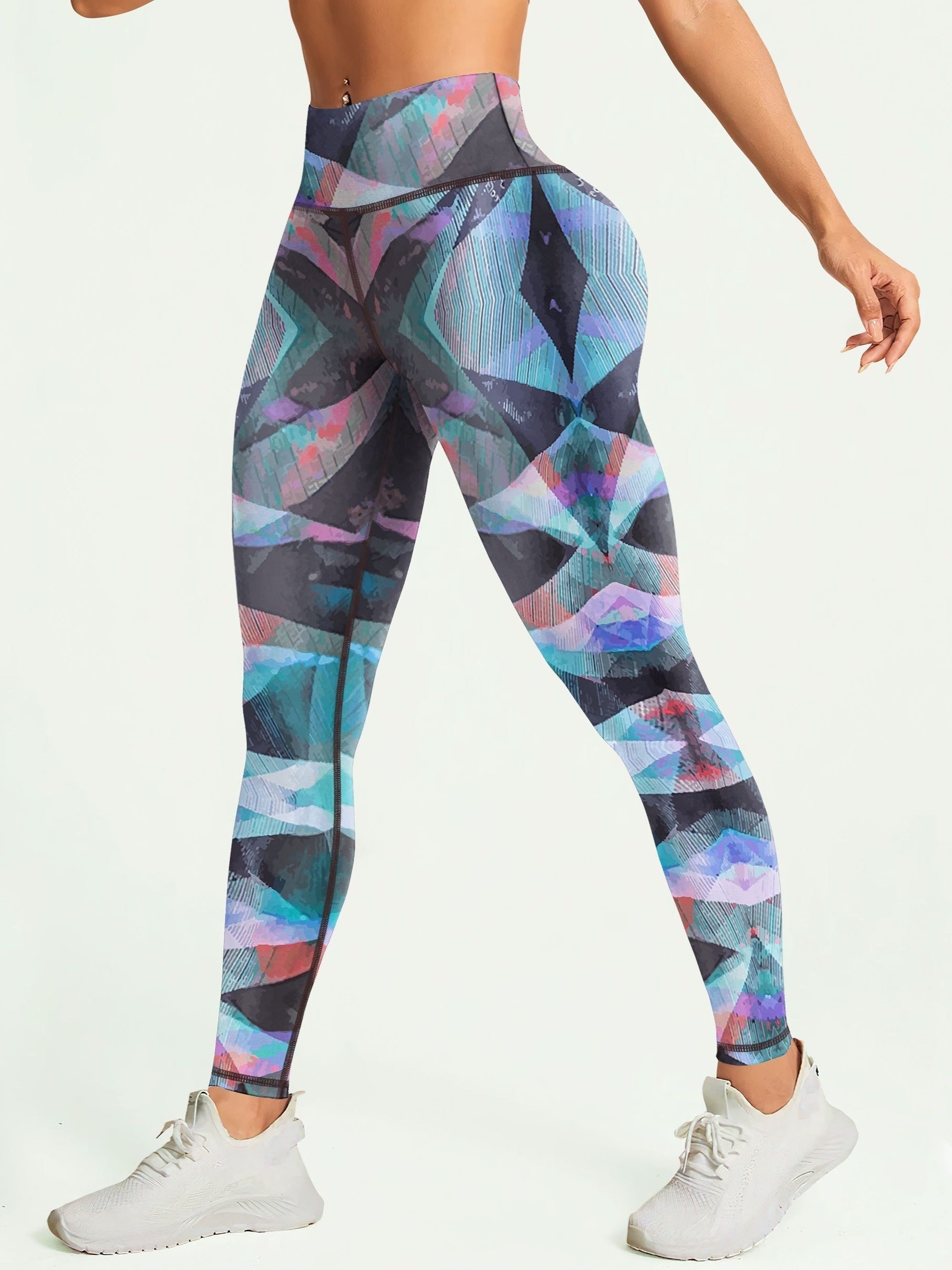 Vibrant Color Print High-Waisted Fitness Leggings - Women's Stretchy Yoga Pants for Outdoor Workout - Moisture-Wicking, Breathable, and Comfortable