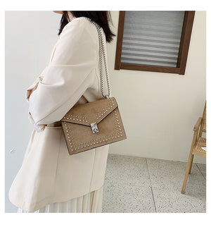 Studded small square bag Korean version of the matte crossbody bag