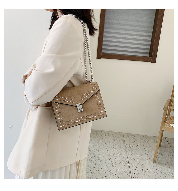 Studded small square bag Korean version of the matte crossbody bag