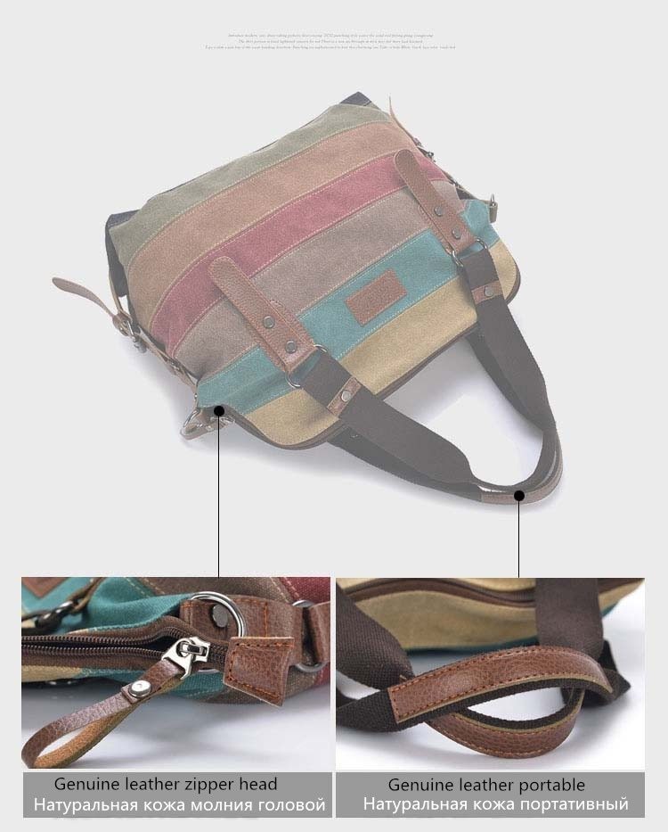 KVKY Brand Fashion Canvas Bag Brand Women Handbag Classic Patchwork Casual Female Shoulder Bags Striped Rainbow Purse Pouch-Aria Doejay