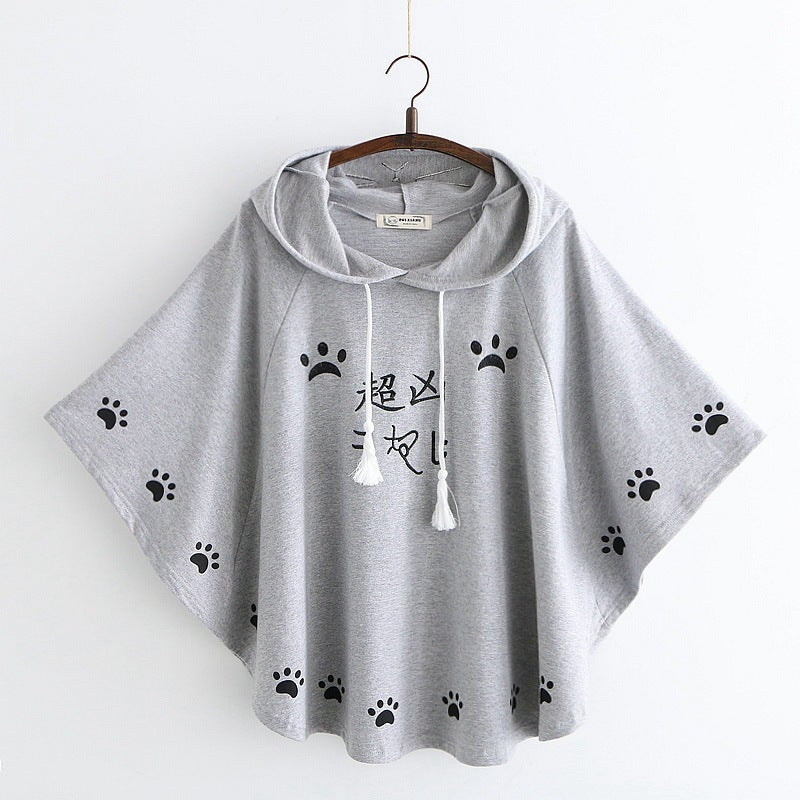 Cartoon cat paw print cape shawl T-shirt-Aria Doejay