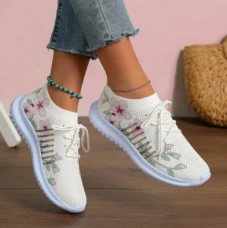 Women's Fashion Casual Flyknit Wedge Lace-up Mesh Shoes