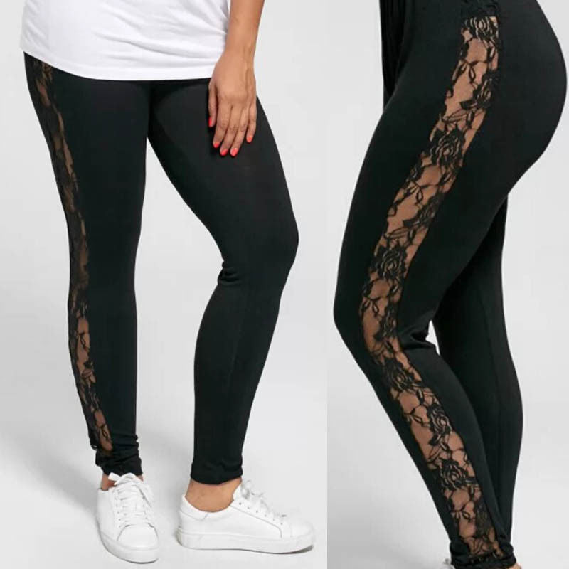 Plus Size Sexy Women Holllow Out Lace Leggings-Aria Doejay