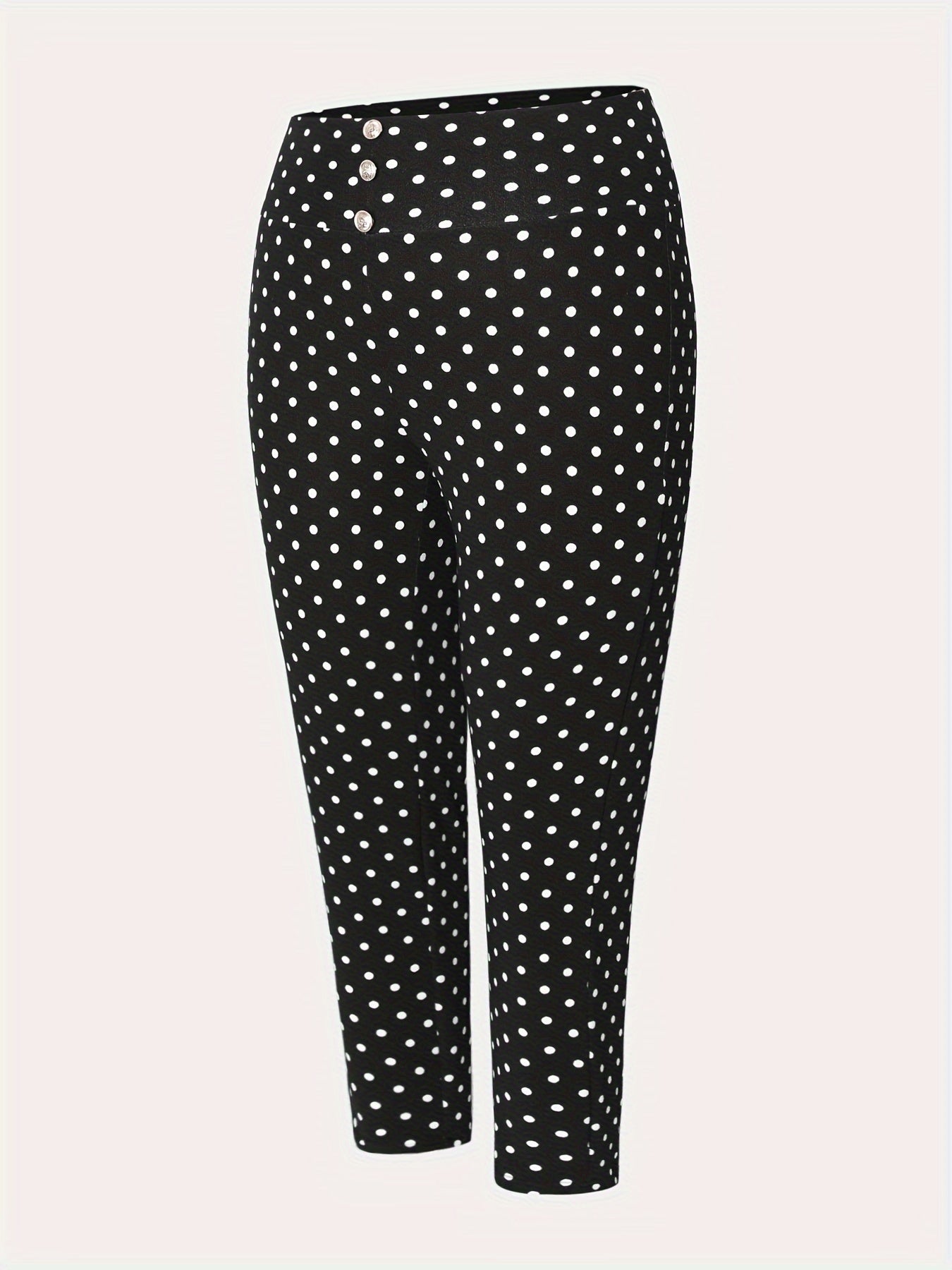 Elegant Plus Size Polka Dot Skinny Leggings for Women - High Waist, Stretchy & Machine Washable