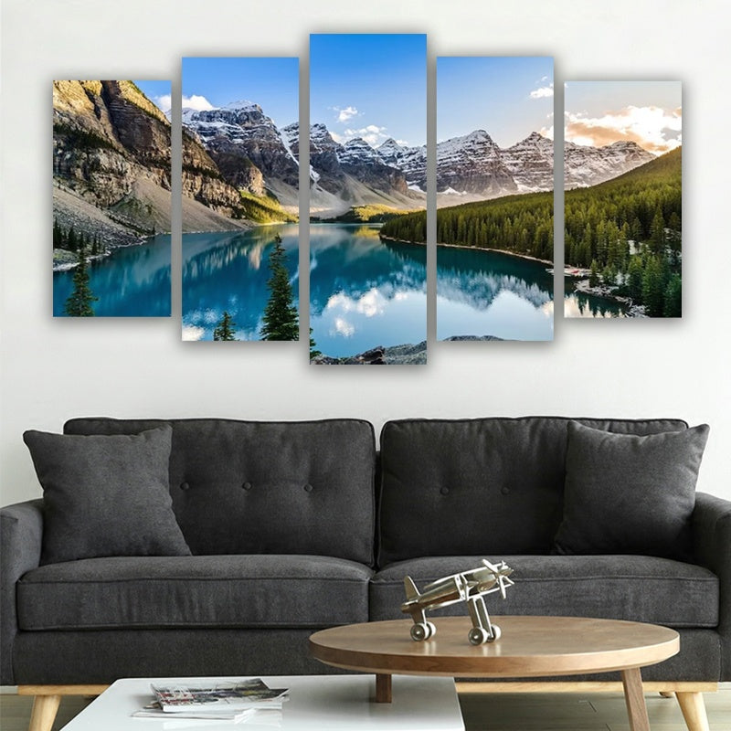 5 Piece Canvas Wall Arts Moraine Lake And Mountain Living Room Modular Modern Picture Home Decor-Aria Doejay