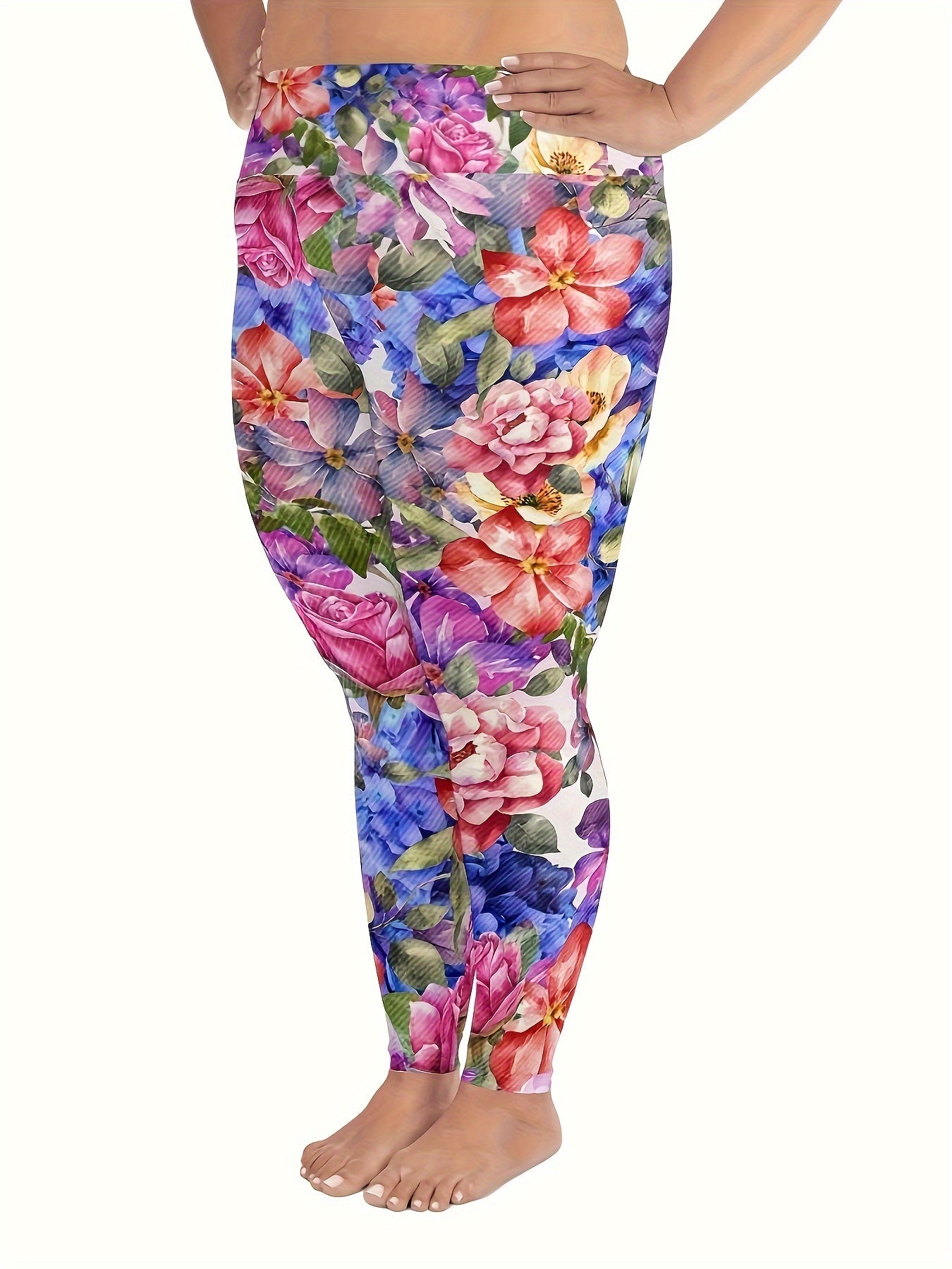 Colored Flower Print Ladies Plus Size Tights