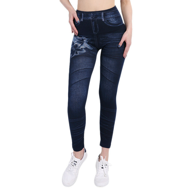 Lily Print Imitation Denim Leggings-Aria Doejay