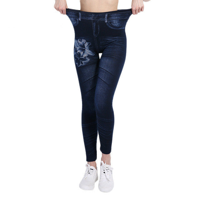 Lily Print Imitation Denim Leggings-Aria Doejay