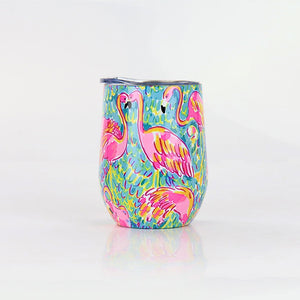 Hot Sale Flamingo Pattern Stainless Steel Wine Tumbler Mug Cup With Lid-Aria Doejay