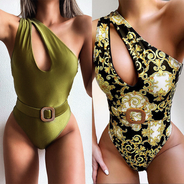 Hollow One-shoulder Bikini One-piece Swimsuit-Aria Doejay