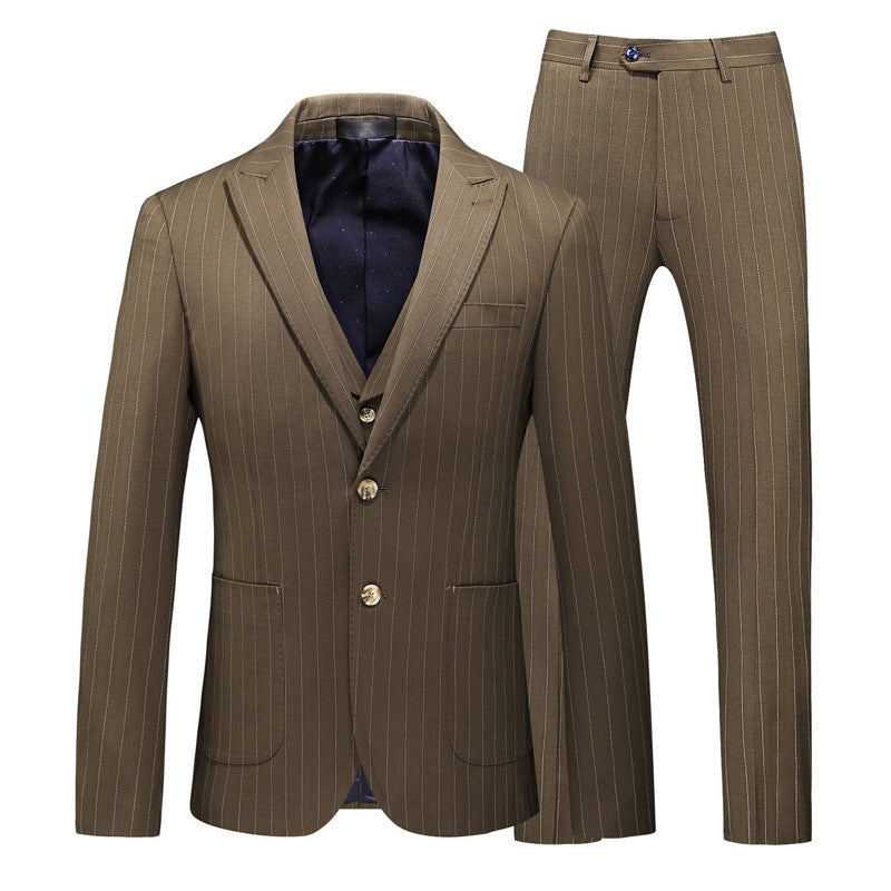 Men's Striped Suits Cross-border E-commerce Large Size Suit Three-piece Slim Wedding Dress-Aria Doejay