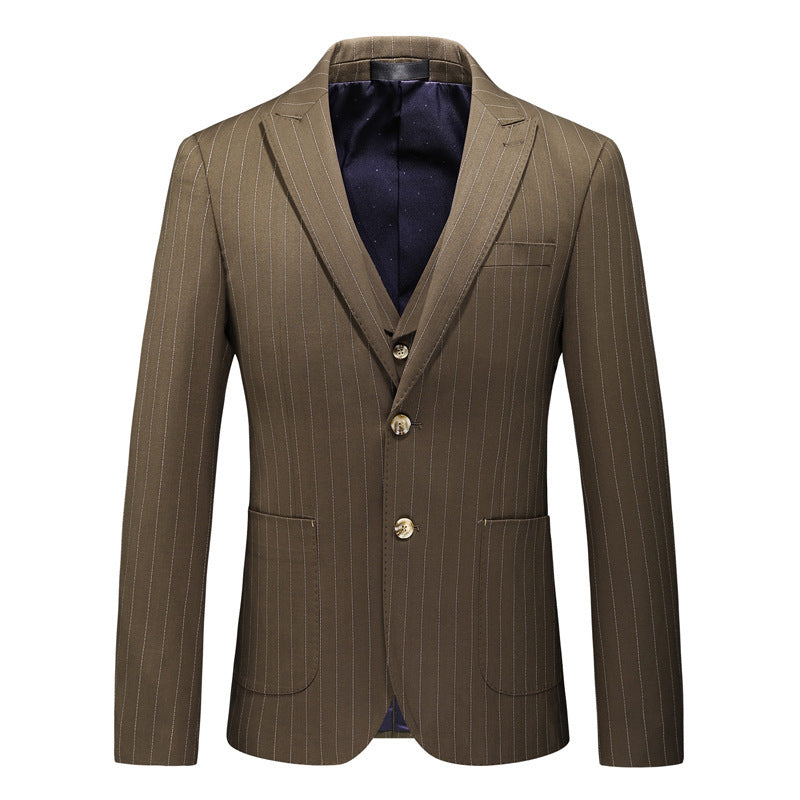 Men's Striped Suits Cross-border E-commerce Large Size Suit Three-piece Slim Wedding Dress-Aria Doejay