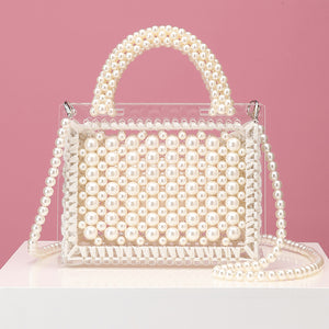 New Handmade Beaded Woven Pearl Transparent Acrylic One-Shoulder Diagonal Handbag