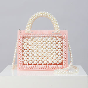 New Handmade Beaded Woven Pearl Transparent Acrylic One-Shoulder Diagonal Handbag