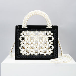 New Handmade Beaded Woven Pearl Transparent Acrylic One-Shoulder Diagonal Handbag