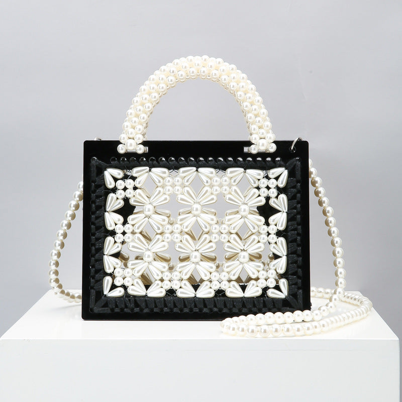 New Handmade Beaded Woven Pearl Transparent Acrylic One-Shoulder Diagonal Handbag