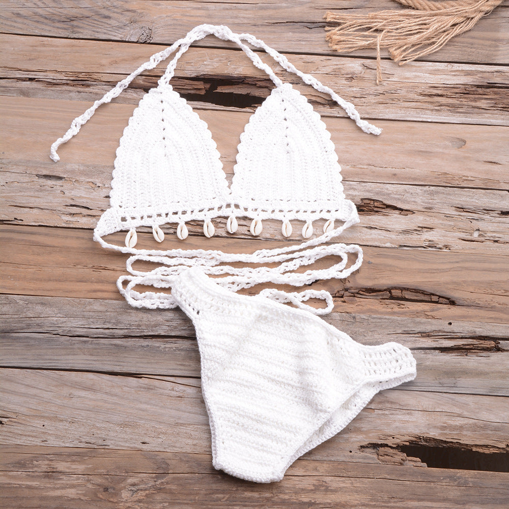 Hollow Shell Top Hand-Woven Bikini Outdoor-Aria Doejay