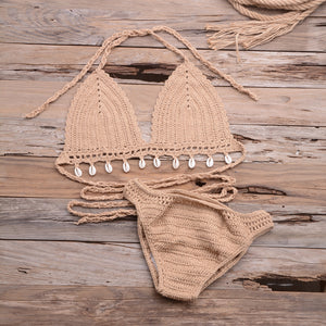 Hollow Shell Top Hand-Woven Bikini Outdoor-Aria Doejay