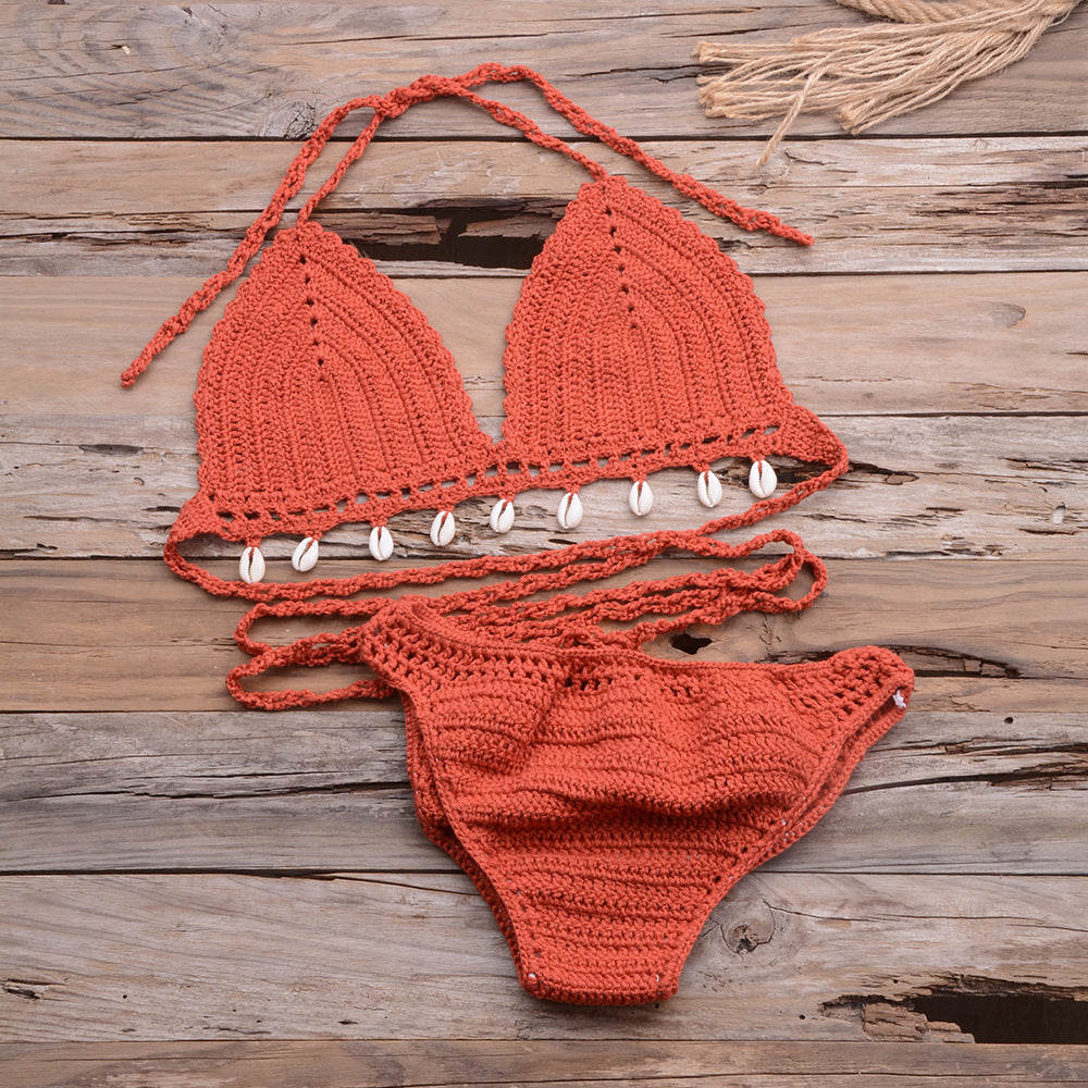 Hollow Shell Top Hand-Woven Bikini Outdoor-Aria Doejay