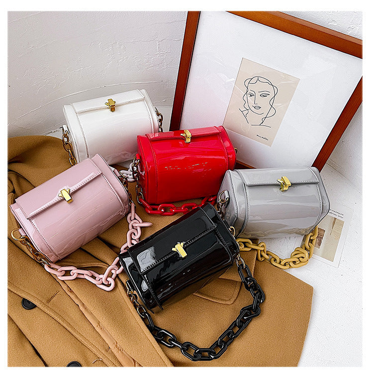 New Trendy Texture Glossy Small Bag Female Bag Fashion Popular Chain Box Bag Female Bag Shoulder Messenger Bag