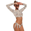 New Leopard Print Bikini Women'S Long Sleeve Sunscreen Swimsuit Bandage Swimsuit Split-Aria Doejay