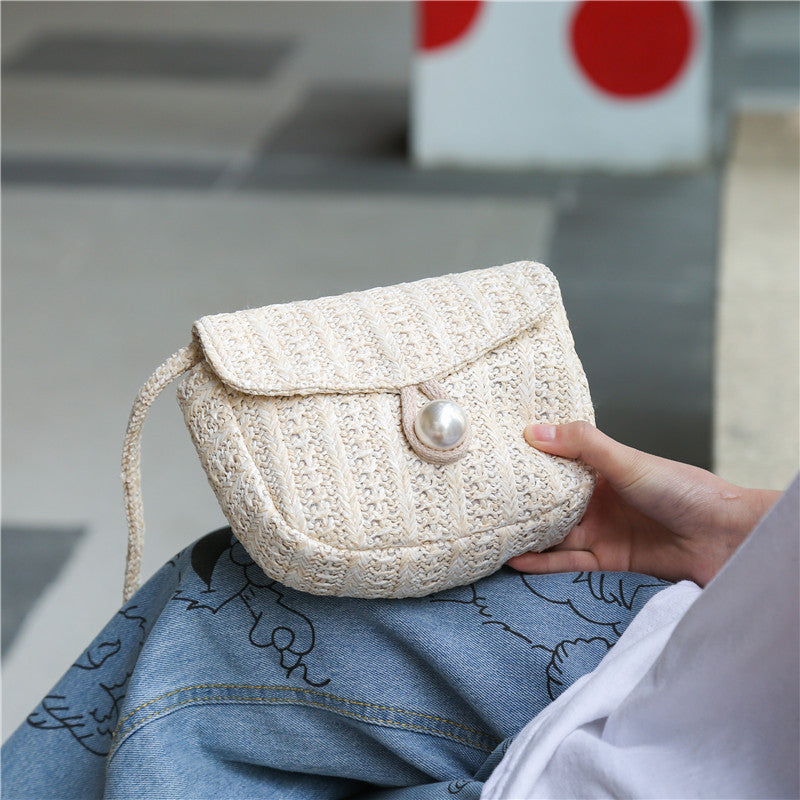 Fashion Imitation Pearl Buckle Diagonal Bag