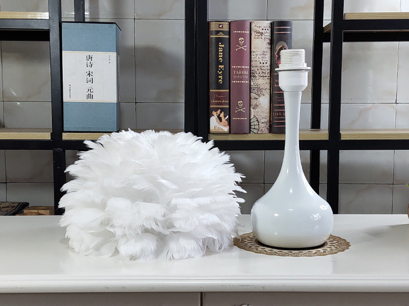 Luxury Feather Table Lamp Bedroom Bedside Light Nordic Ins Touch Dimming Desk Lights for Living Room Study Room Decor Lighting-Aria Doejay