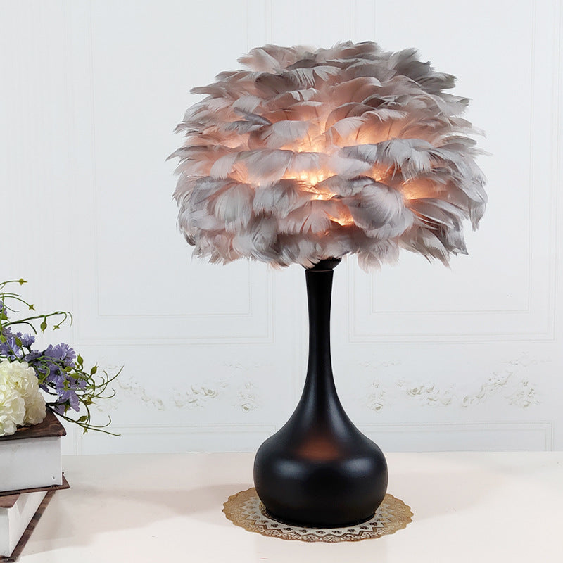 Luxury Feather Table Lamp Bedroom Bedside Light Nordic Ins Touch Dimming Desk Lights for Living Room Study Room Decor Lighting-Aria Doejay