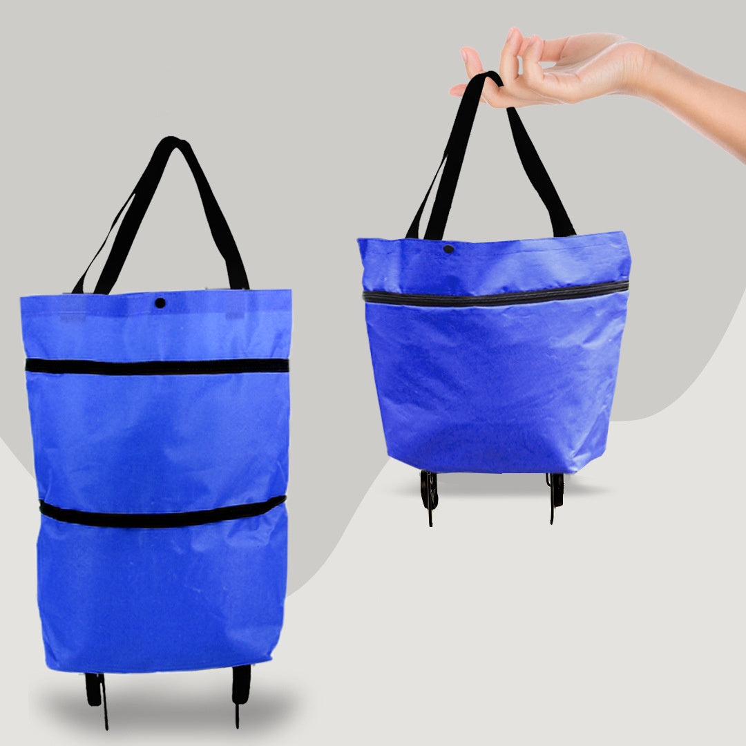 2 in 1 Foldable Shopping Cart with Wheels Premium Oxford Fabric Multifunction Shopping Bag Organizer High Capacity-Aria Doejay