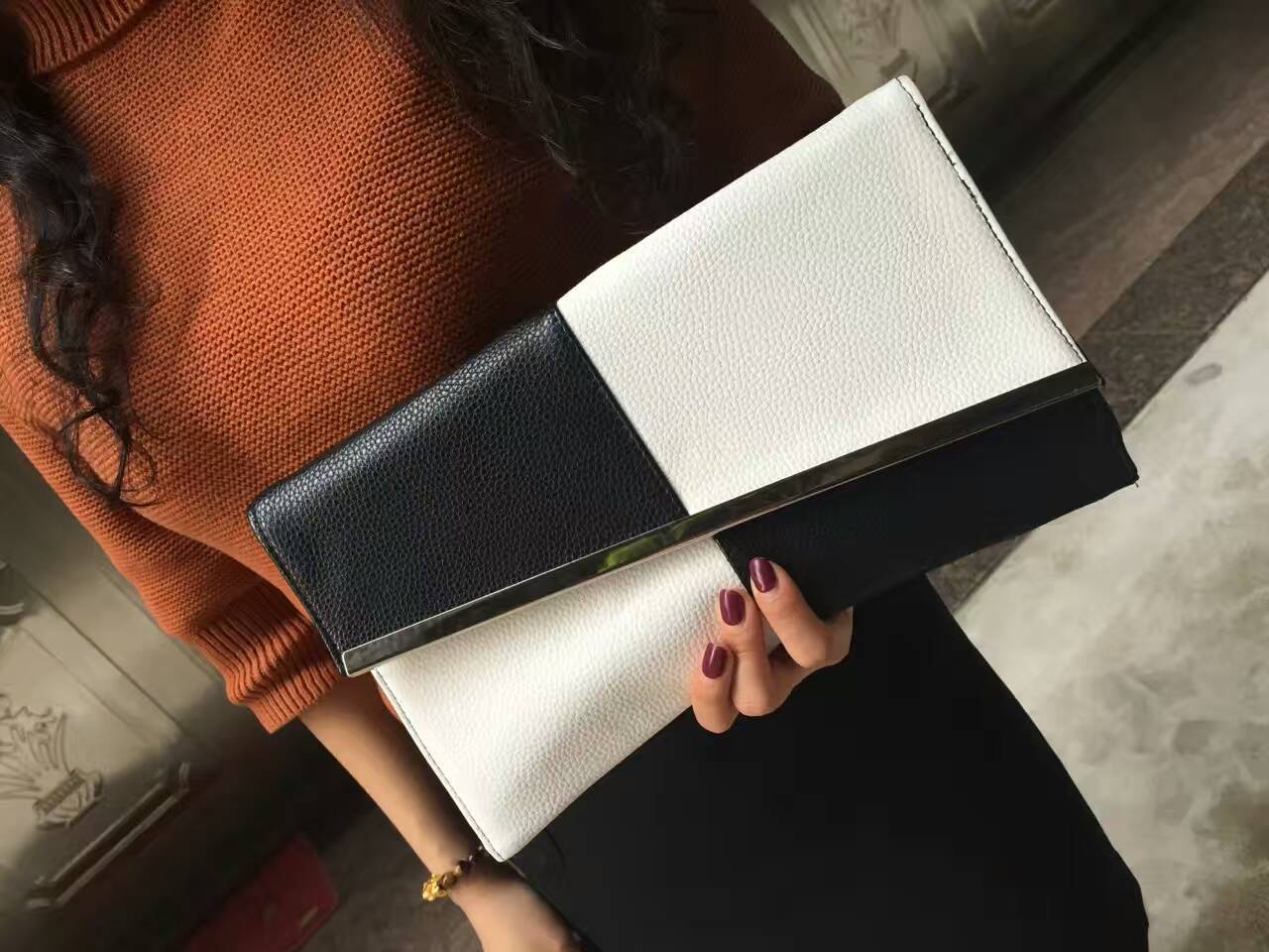 Color Matching Black And White With Large-Capacity Envelope Bag, Clutch Bag, Clutch Bag, Dinner Bag