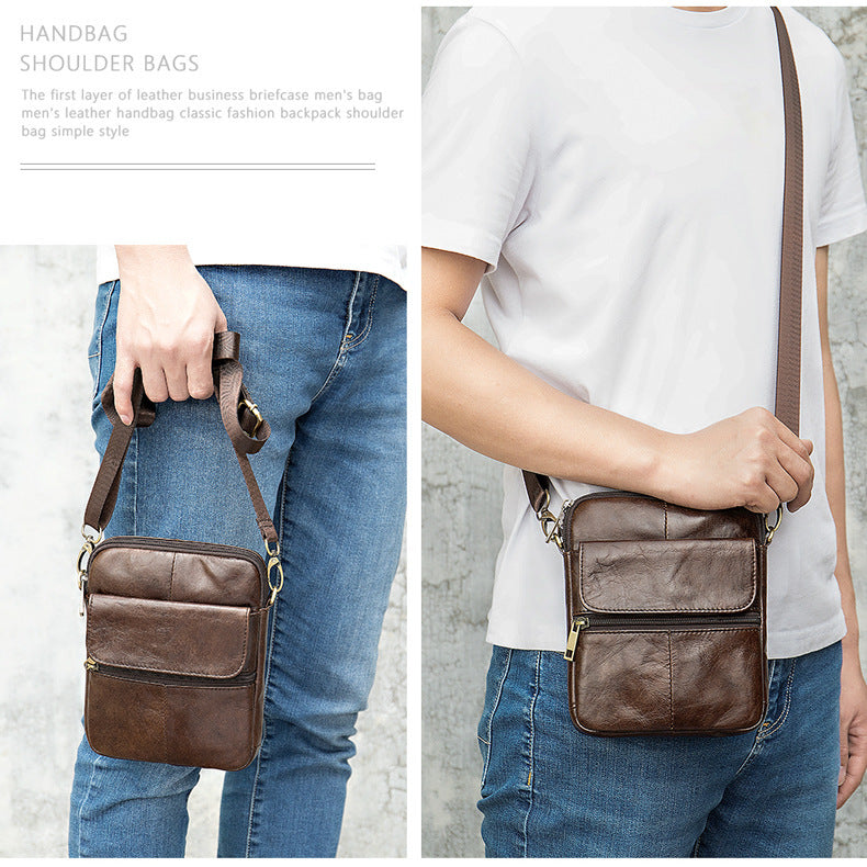 Men's Waist Bag New Messenger Bbag Shoulder Bag Men's Bag Leather Men Bags First Layer Leather Large Screen Mobile Phone Bag-Aria Doejay