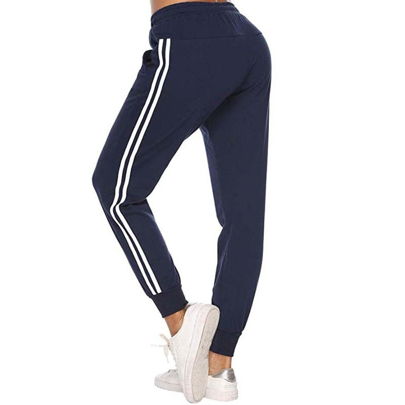 Women's White-Trimmed Two-Bar Sports Leggings-Aria Doejay