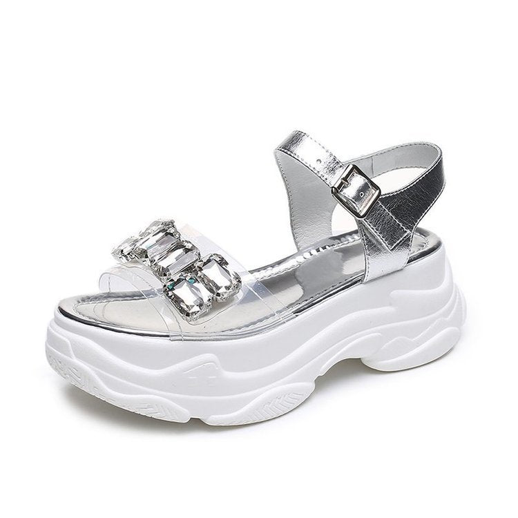 Jewelry Wedge Heel Transparent Rhinestones Sandals-Aria Doejay