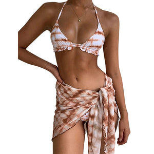 European And American Bikini Three-Piece Leopard Print Skirt Swimsuit-Aria Doejay