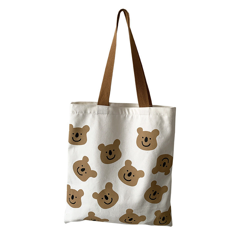 New Canvas Shoulder Shopper Bag for Women Girl Cartoon Bear White Female Handbags Cloth Shopping Bags Ladies Tote Beach Bag-Aria Doejay