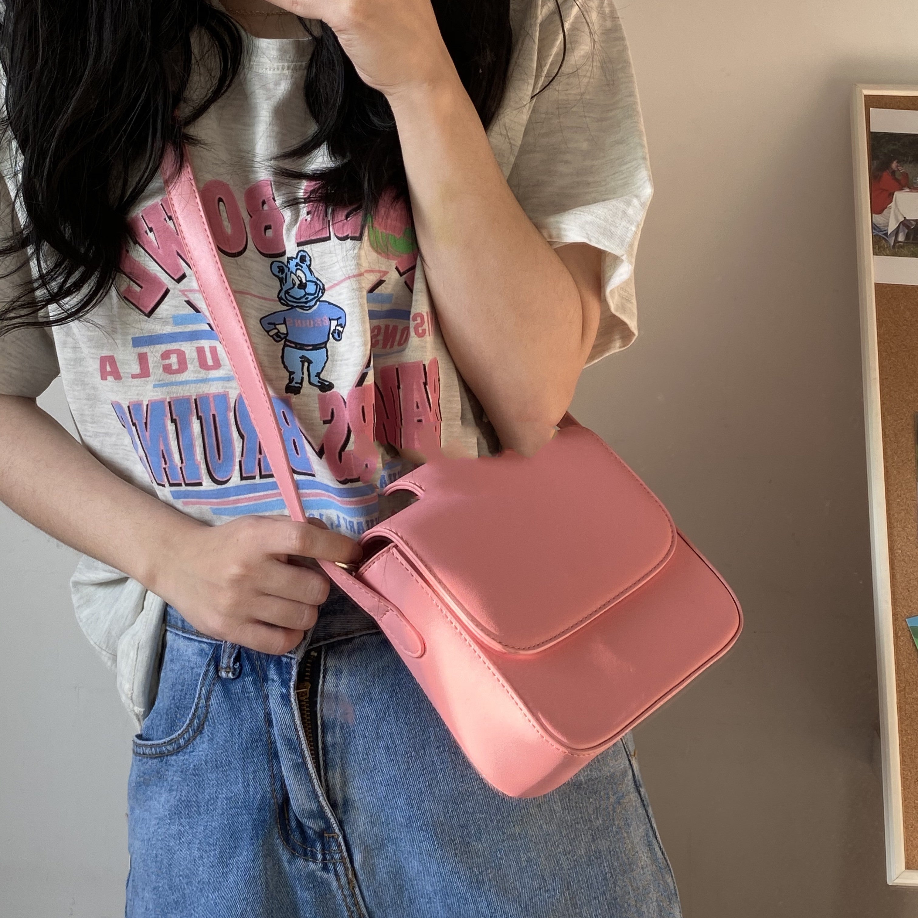 Spring Summer New Peach Powder Custom Cross - Slung Shoulder Bag