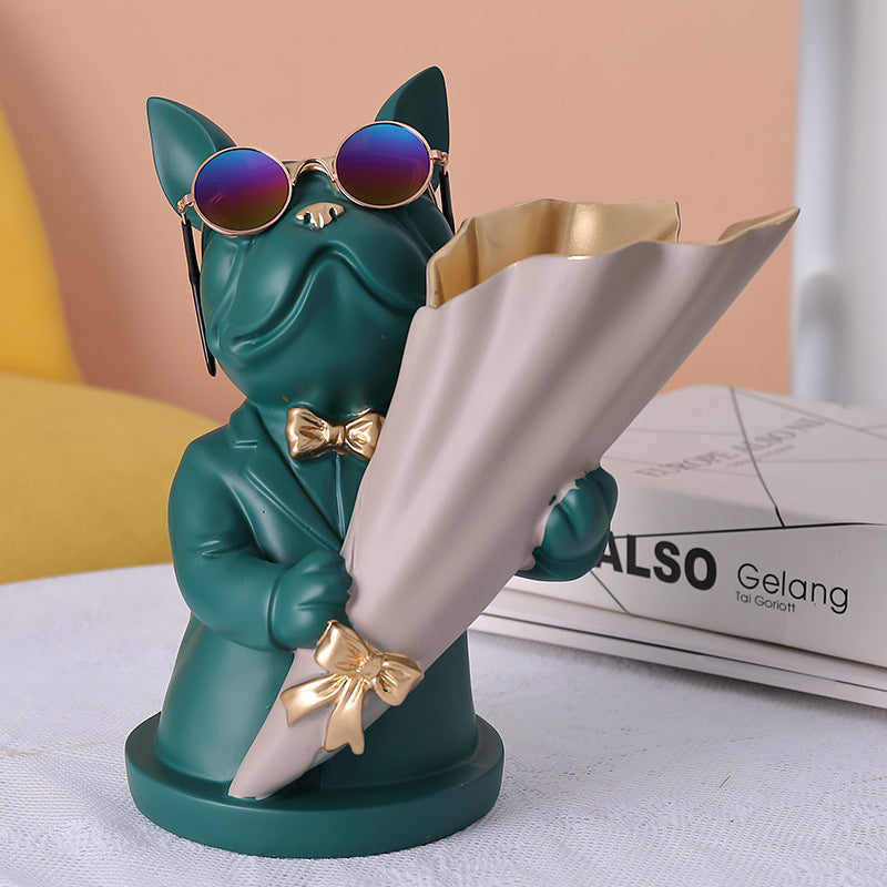 Home Decor, Figurine Miniature, French Bulldog, Sculpture, Desktop Flower Vase, Table Decoration, Modern, Living Room, Decorative Statue-Aria Doejay