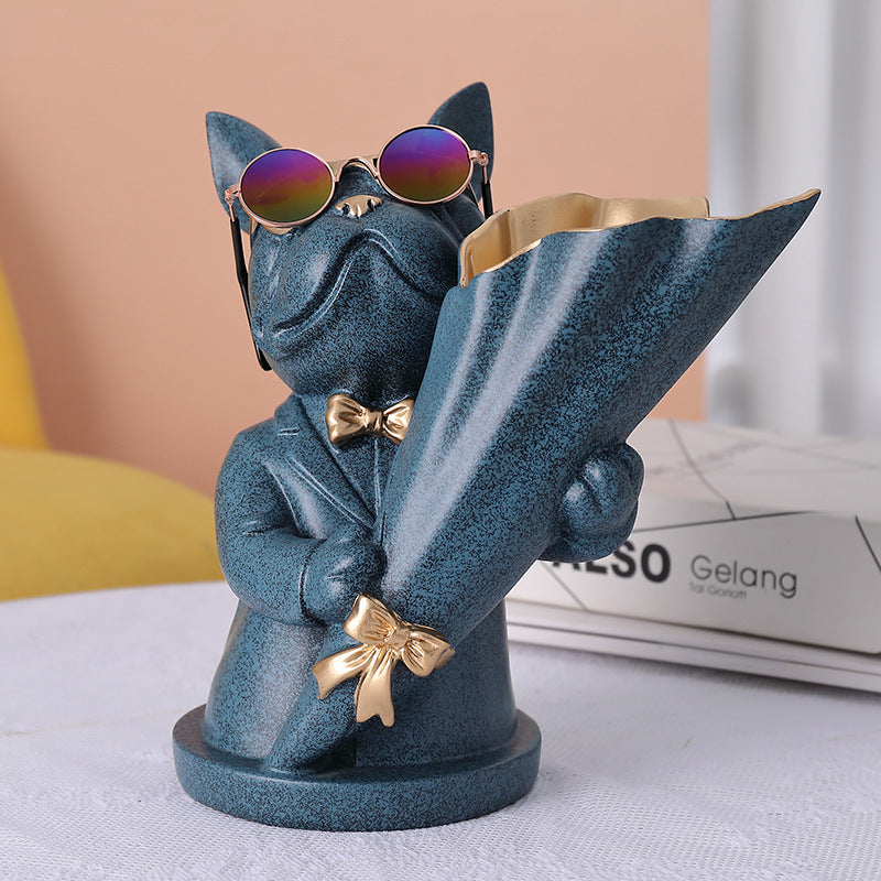 Home Decor, Figurine Miniature, French Bulldog, Sculpture, Desktop Flower Vase, Table Decoration, Modern, Living Room, Decorative Statue-Aria Doejay