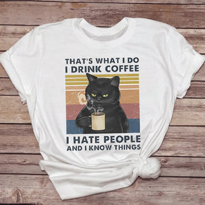 Female Tshirt Clothing Pet-Drinking-Coffee Funny Cat Tops-Aria Doejay