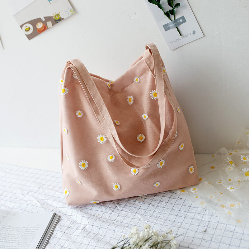 New Canvas Bag Women's Single Shoulder Bag South Korea Lace Daisy Bag Portable Bag Wholesale