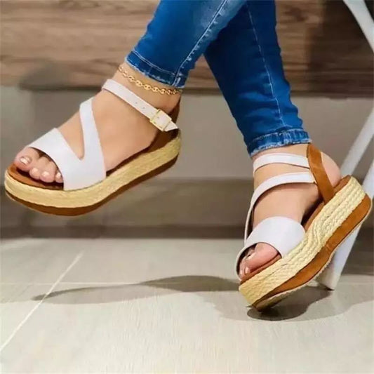 Platform Sandals Hollow Buckle Women's Shoes-Aria Doejay