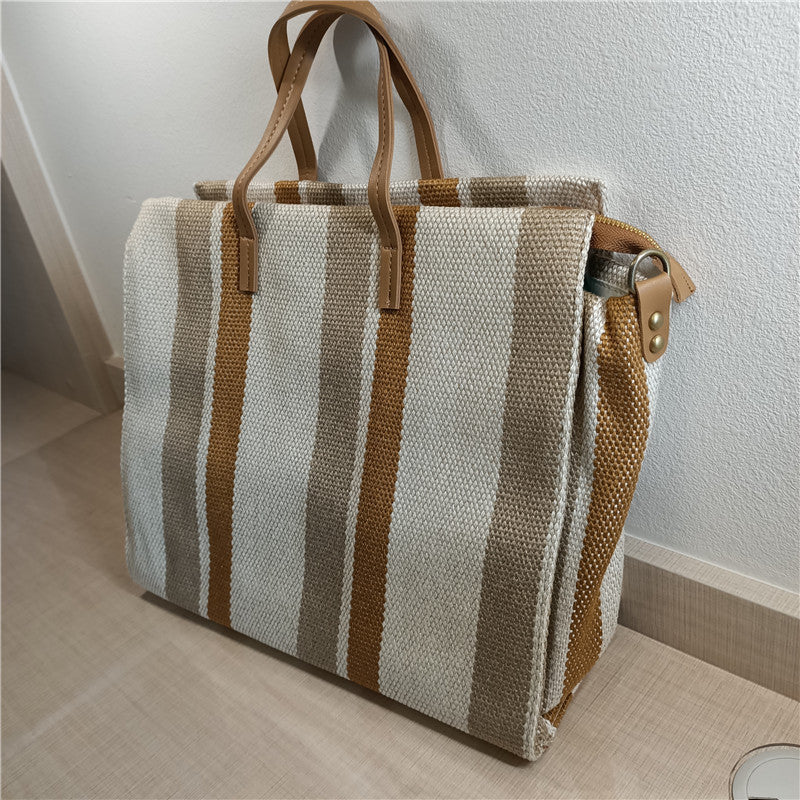 One-shoulder Striped Portable Canvas Bag Student Fashion Portable Lady Messenger Bag