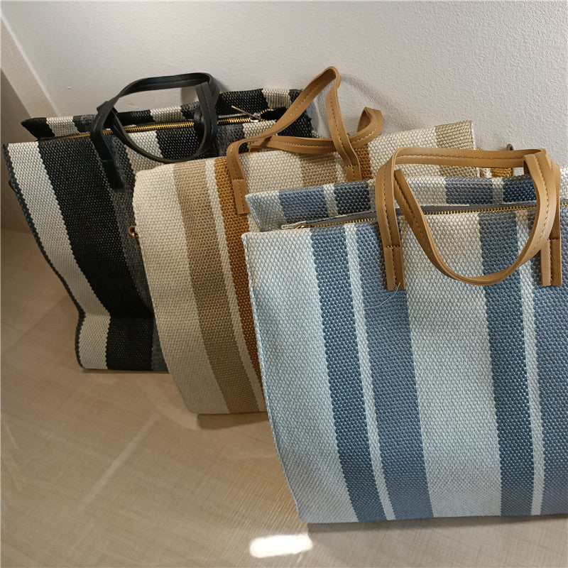 One-shoulder Striped Portable Canvas Bag Student Fashion Portable Lady Messenger Bag