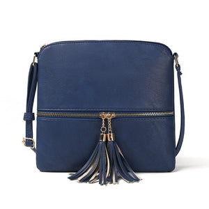 New Style Double Fringe Front Pocket Zipper Diagonal Shoulder Bag Women's Bag Shoulder Bag