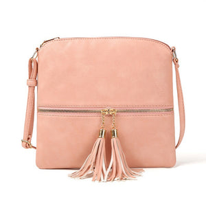 New Style Double Fringe Front Pocket Zipper Diagonal Shoulder Bag Women's Bag Shoulder Bag