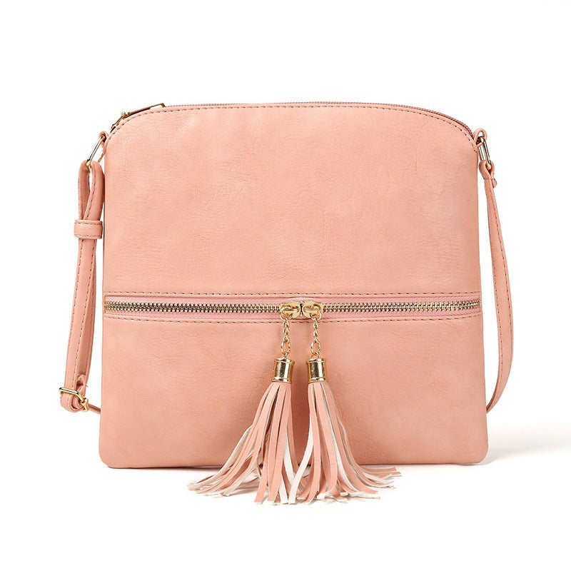 New Style Double Fringe Front Pocket Zipper Diagonal Shoulder Bag Women's Bag Shoulder Bag