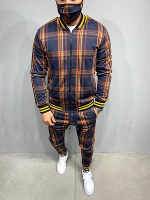 New Men's Leisure Suits Tracksuits Men Grid Two-piece Patchwork Zipper Tracksuits Small leg Trouser Sportswear New Man Sets-Aria Doejay